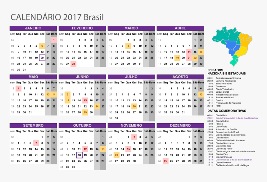 Clip Art Calendario Marco - Calendário 2017 Com Feriados, HD Png Download, Free Download