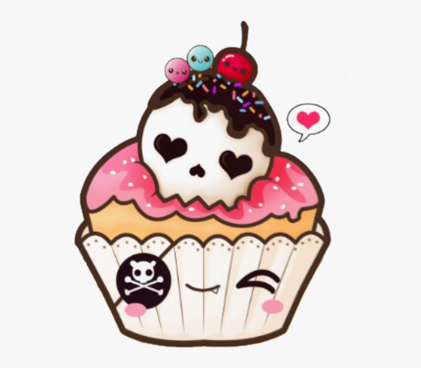 Clip Art Collection Of Free Cupcakes - Kawaii Skull Cupcake, HD Png Download, Free Download
