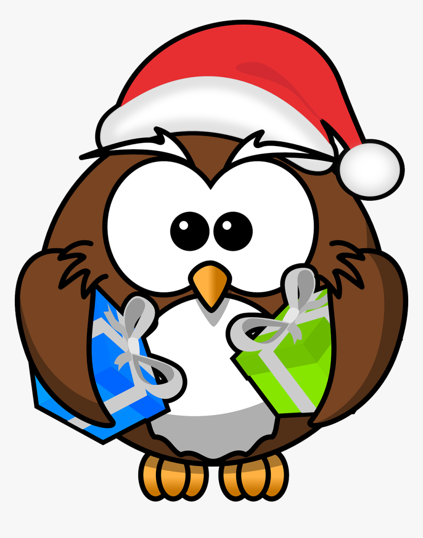 Owl, Santa, Animal, Bird, Christmas, Funny, Gift - Owl Christmas Clip Art, HD Png Download, Free Download