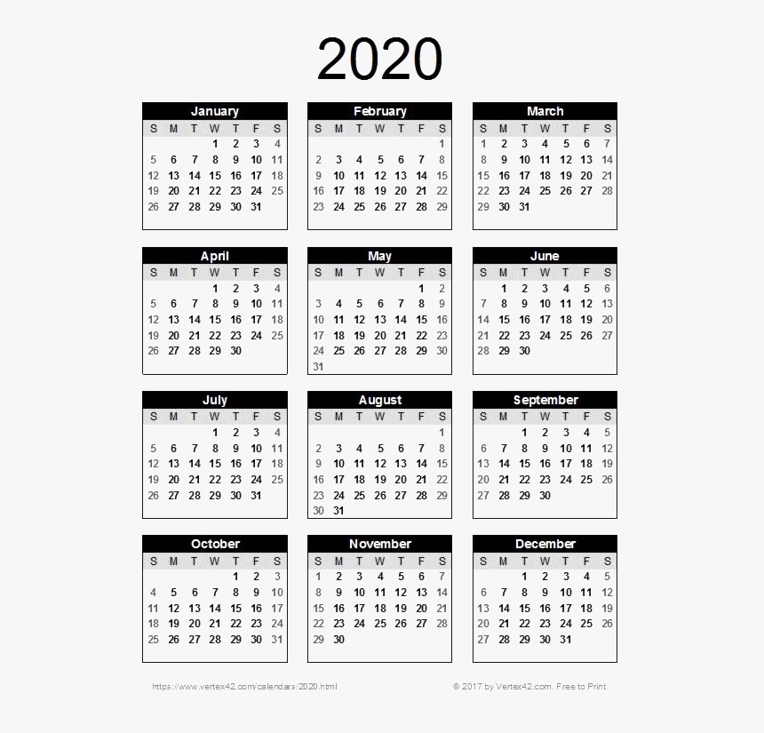 2020 Calendar Png Pic - Free Printable 2020 Calendar, Transparent Png, Free Download