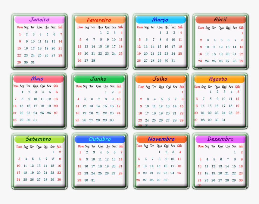 Calendario 2017 Colorido Em Português, HD Png Download, Free Download