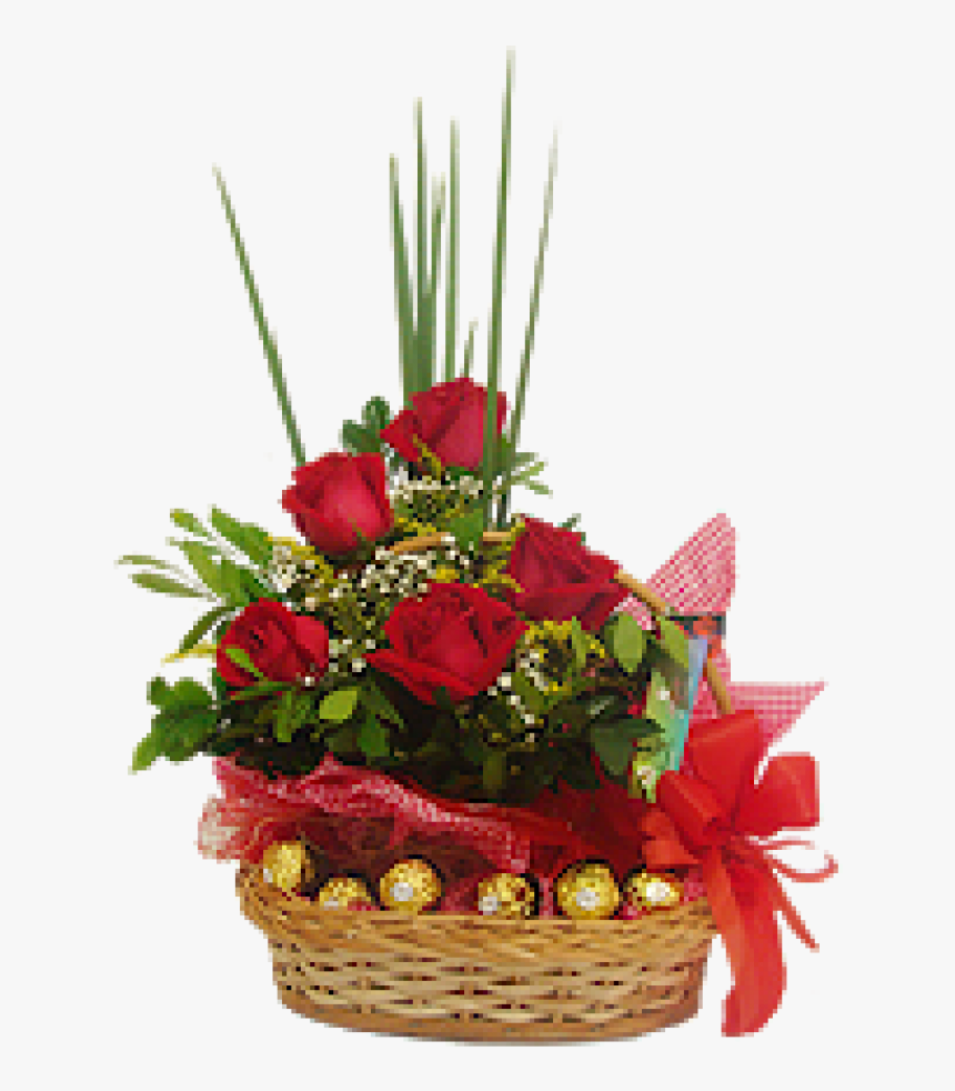 Cesta De Rosas Vermelhas Com Ferrero Rocher - Garden Roses, HD Png Download, Free Download