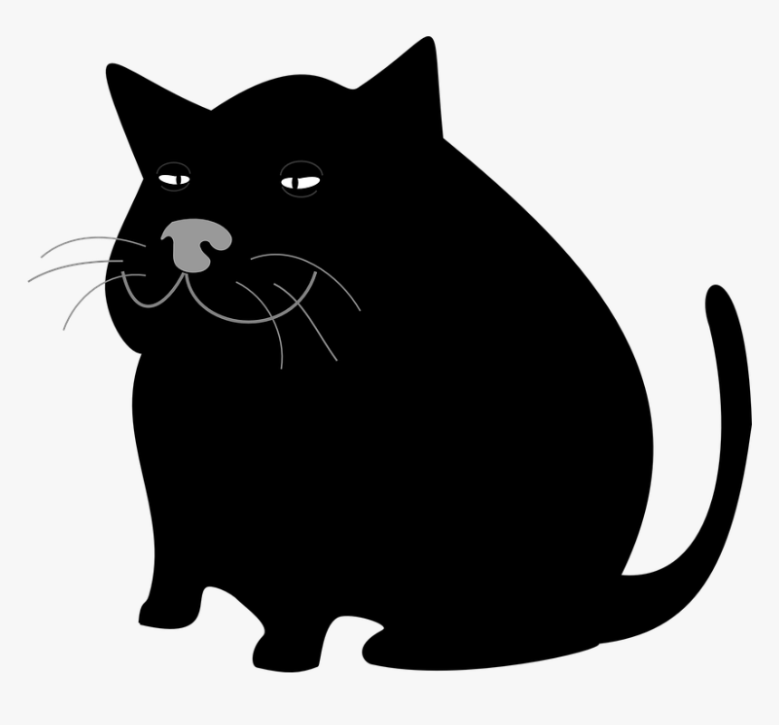 Cat, Black, Large, Fat, Pet, Animal, Whiskers - Fat Black Cat Cartoon, HD Png Download, Free Download