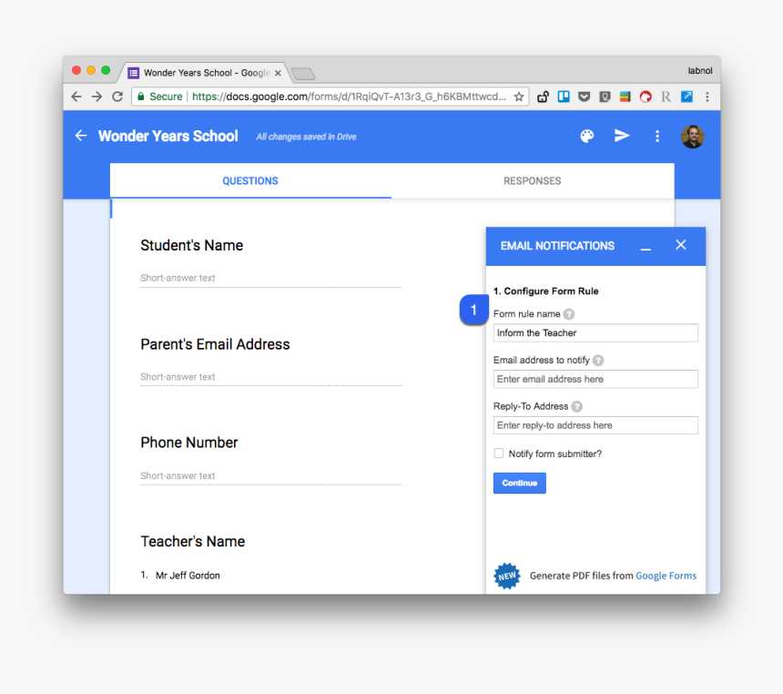 Google Forms Email Rule - Google Teacher Email Address, HD Png Download, Free Download