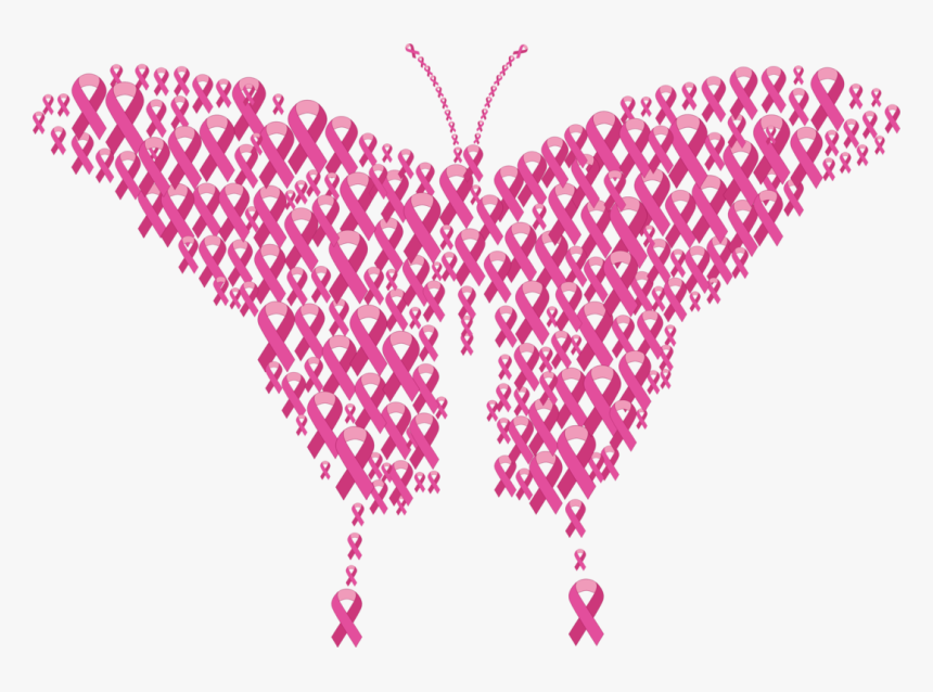 Pink,butterfly,symmetry - Breast Cancer Awareness Ribbon Butterfly, HD Png Download, Free Download