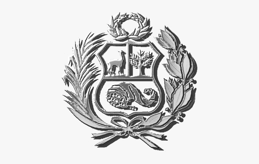 Coat Of Arms Of Peru Escudo Peruano Plata G - Peru Symbol Black And White, HD Png Download, Free Download