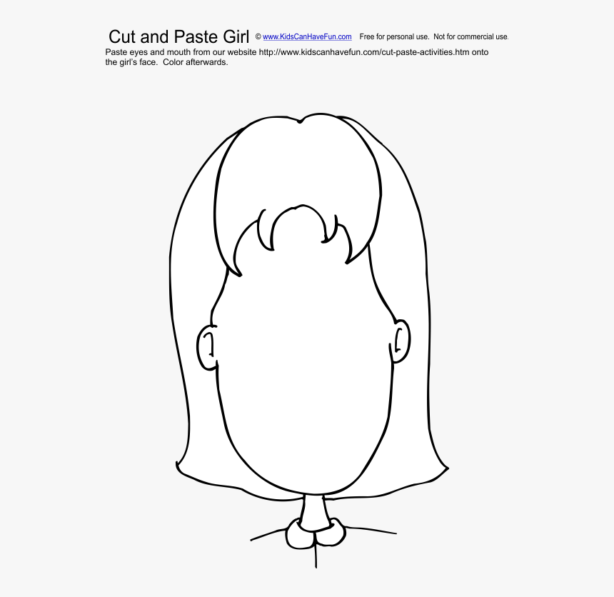 Cut And Paste Girl Face Activity - Cartoon, HD Png Download, Free Download