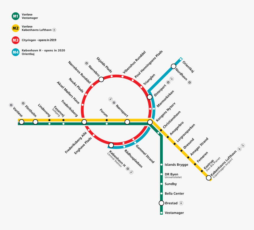 Map Over The Existing And Future Metro Lines - Copenhagen Metro Map, HD Png Download, Free Download