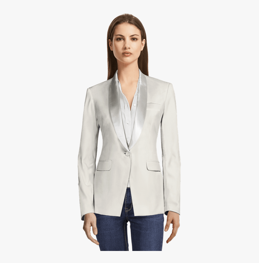 White Tuxedo Blazer With Shawl Lapels-view Front - Lapel, HD Png Download, Free Download