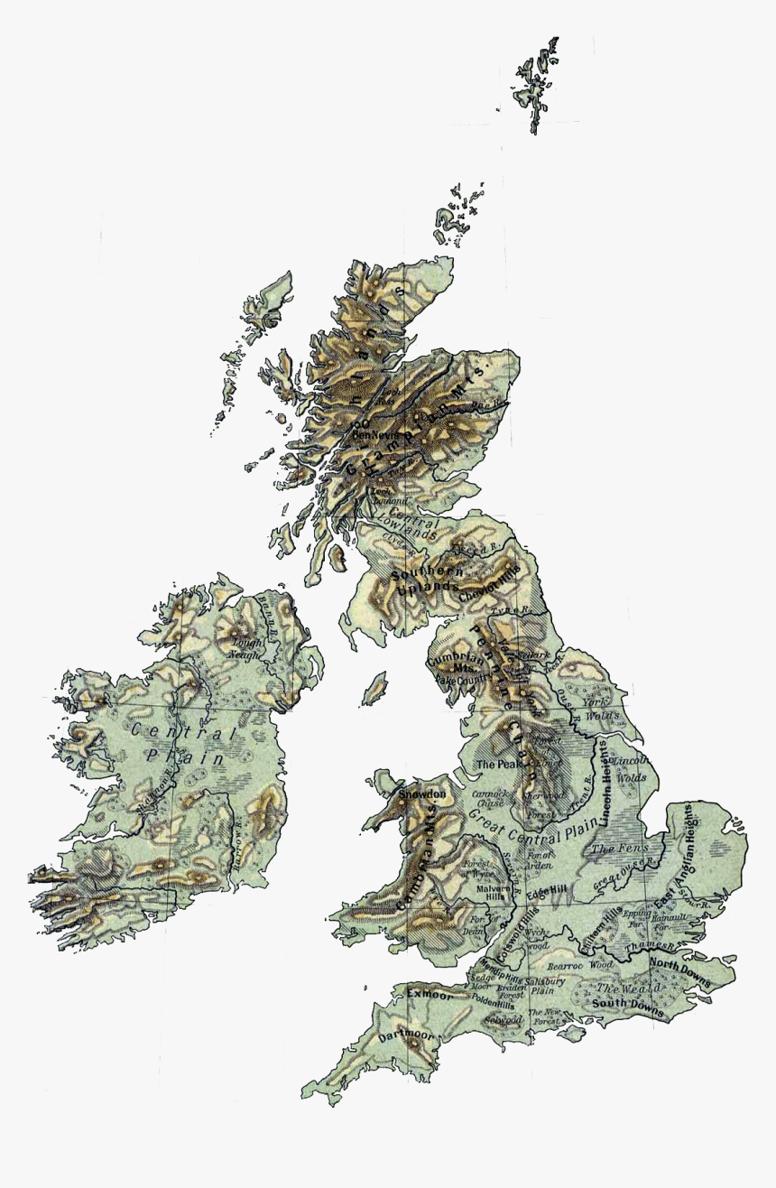 Physical Map British Isles Ref 1926 Clear - British Isles Great Britain And Ireland, HD Png Download, Free Download
