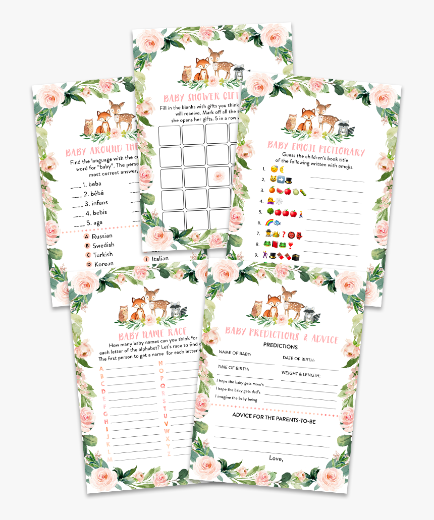 Blush Pink Floral Woodland Baby Shower Game Pack - Woodland Emoji Baby Shower Game, HD Png Download, Free Download