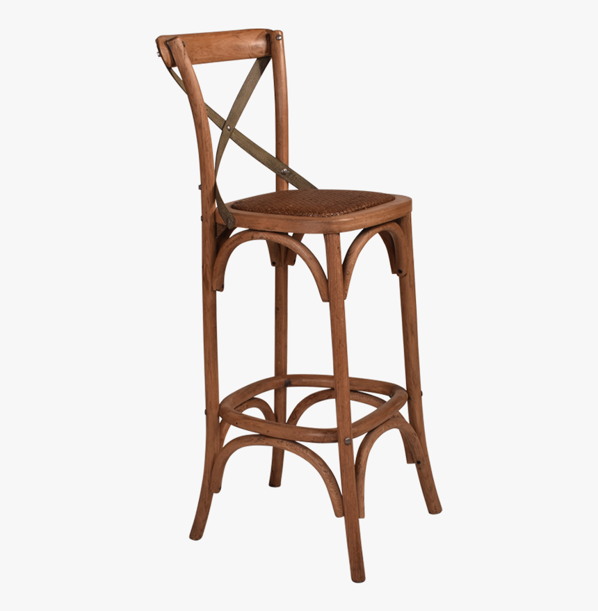 Cross Back Oak Bar Stool With Grey Metal Straps - Bar Stool, HD Png Download, Free Download