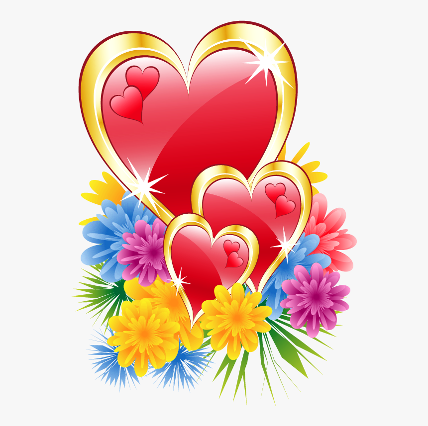 Valentine Clipart Wedding - Valentines Heart And Flowers, HD Png Download, Free Download