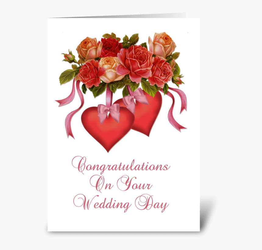 Hearts & Flowers Wedding Congratulations Greeting Card - Wedding Greetings Card Design, HD Png Download, Free Download