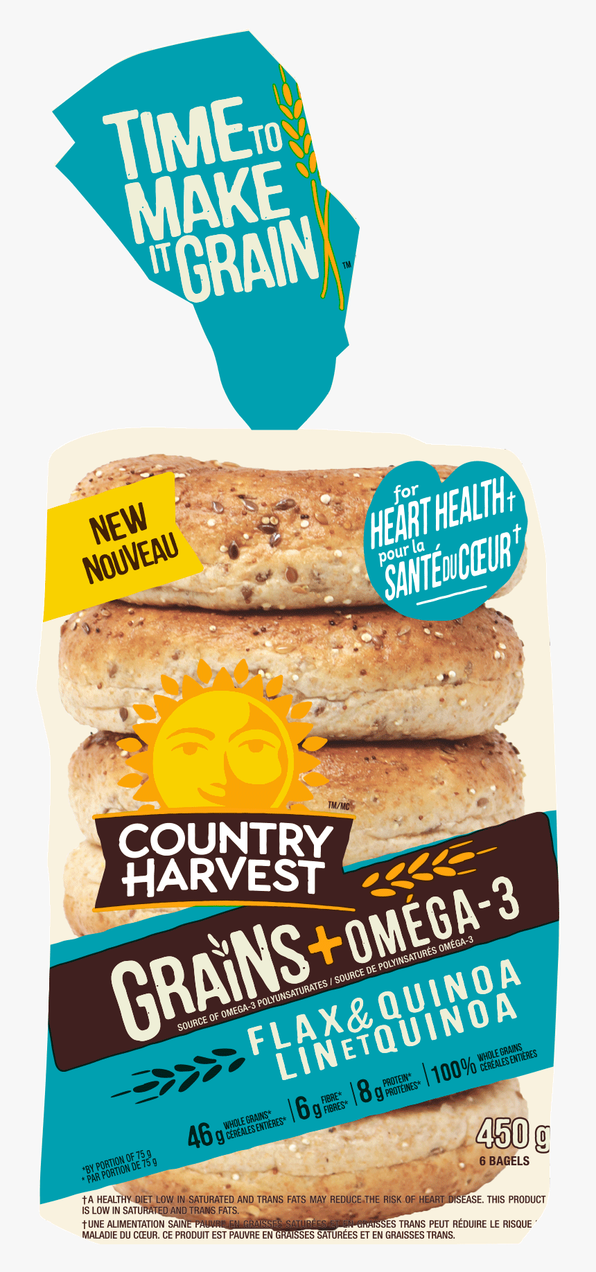 Country Harvest Flax Quinoa Bagel Image - Bun, HD Png Download, Free Download