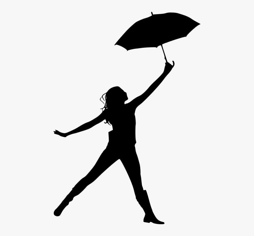 Silhouette, Woman, Umbrella, Floating, Jumping, Freedom - Silhouettes Of Girl Holding Umbrella, HD Png Download, Free Download