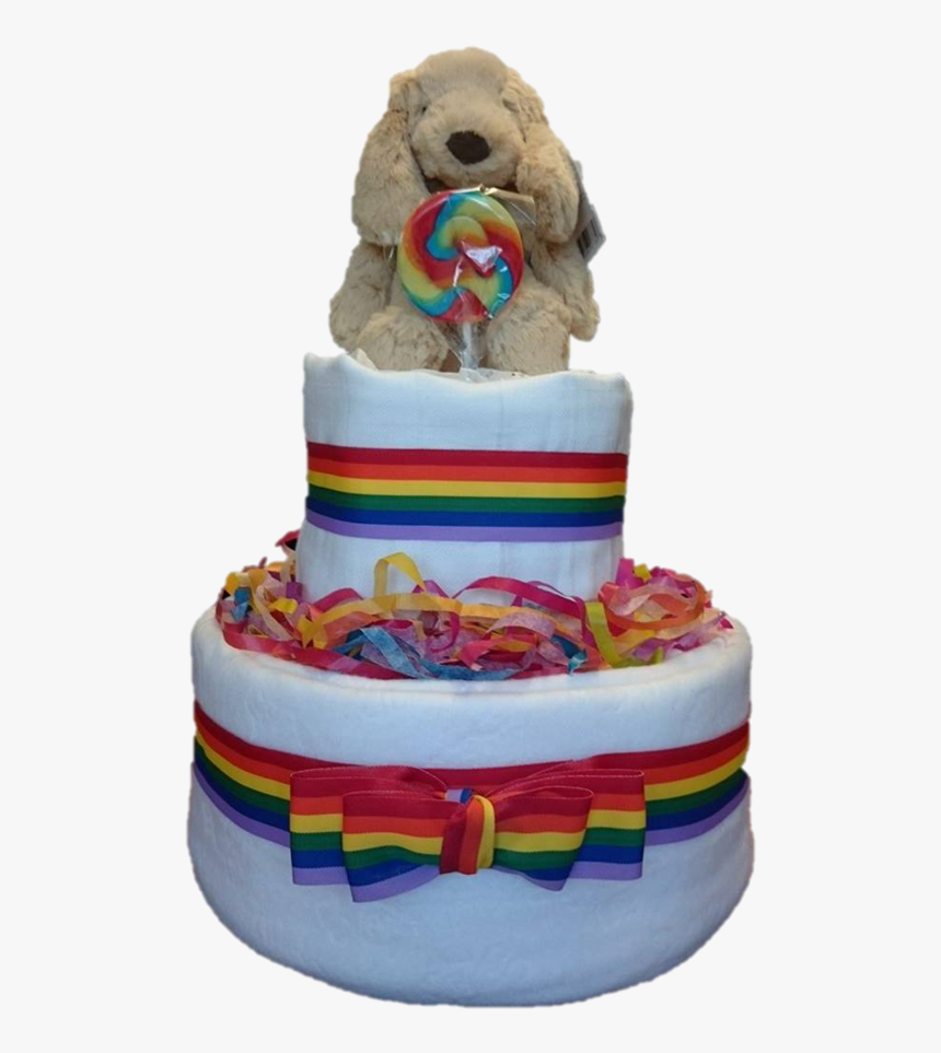 Floppy Puppy And Lollipop Rainbow Two Tier Nappy Cake - Birthday Cake Rainbow Cake Decorating With Lollipop, HD Png Download, Free Download