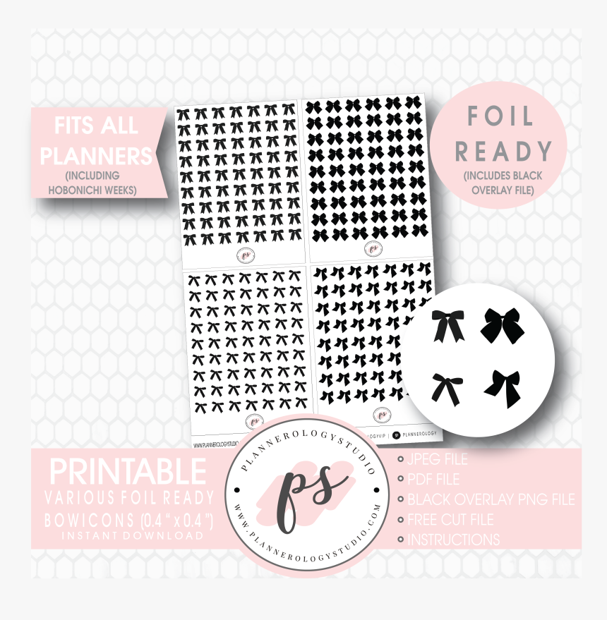 Various Black Bow Icon Digital Printable Hobonichi - Icon Digital Productions Inc., HD Png Download, Free Download