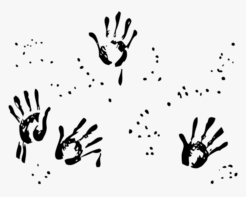 Handprints, Hand, Marks, Ink, Paint, Palm, Imprint - Finger Painting Clipart Black And White, HD Png Download, Free Download