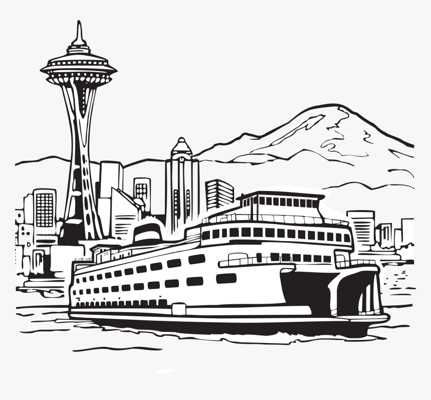 Space Needle And Ferry Clip Arts - Ferry Clipart Black And White, HD Png Download, Free Download