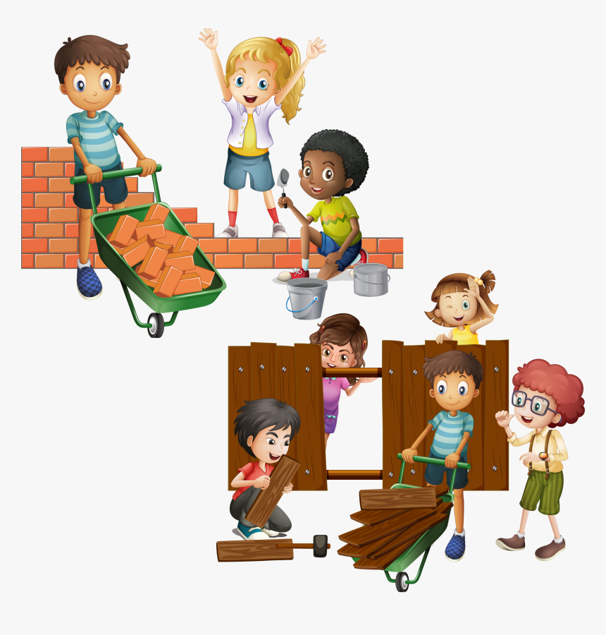 Wall Brick Building Clip Art Child And - Building With Bricks Clipart, HD Png Download, Free Download