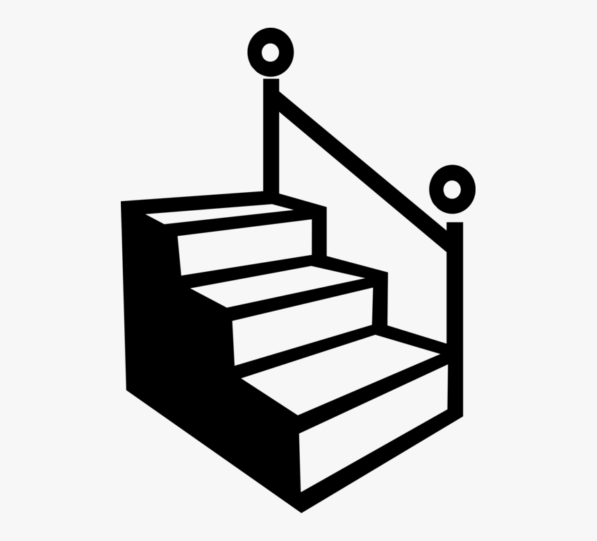 Vector Illustration Of Staircase Stairs With Handrail - Clip Art Stairs Black And White, HD Png Download, Free Download