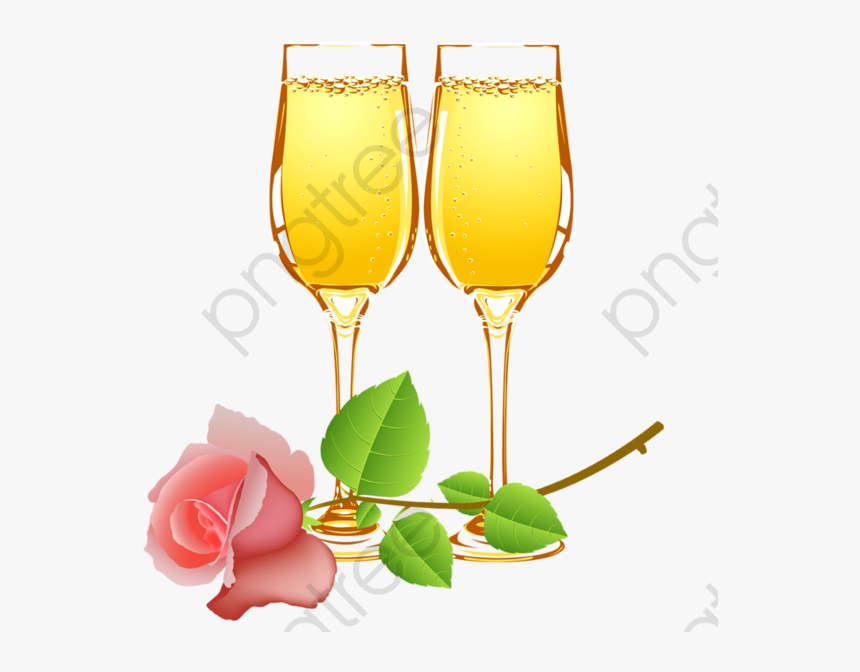 Cartoon Rose Champagne Glasses, Cartoon Clipart, Rose - Champagne Glasses And Roses Png, Transparent Png, Free Download