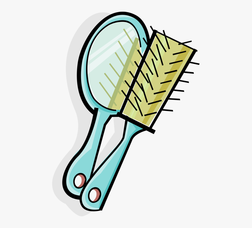 Vector Illustration Of Personal Grooming Mirror And - Cartoon Hair Brush Clipart, HD Png Download, Free Download