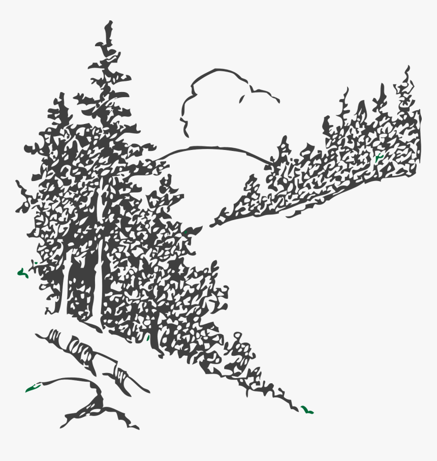 Clipart Mountain Trees Black And White, HD Png Download, Free Download