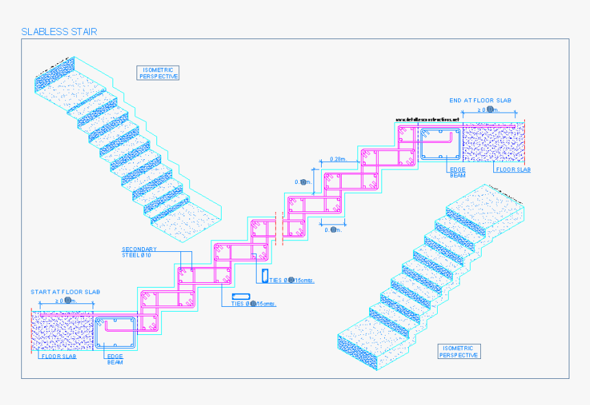 Stairs - Slabless Staircase Reinforcement Details, HD Png Download, Free Download