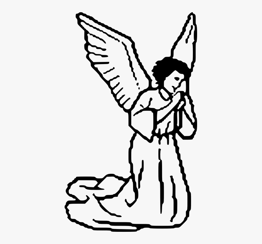 Praying, Angel, Holy, Lady, Silhouette, Woman, Wings - Angel Black And White Clipart, HD Png Download, Free Download