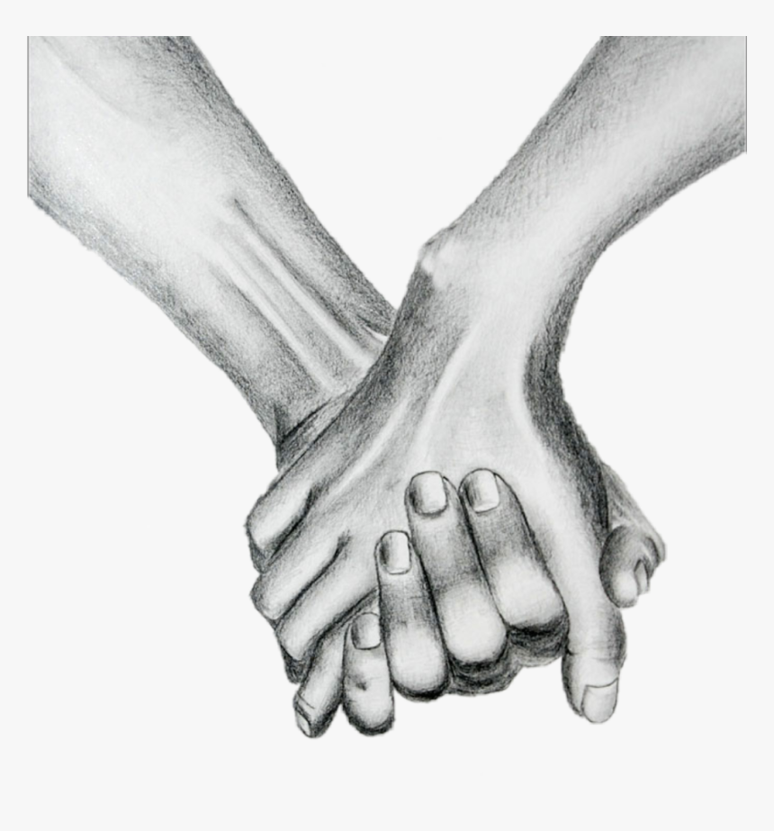 Transparent Holding Hands Clipart Black And White - Human And Skeleton Holding Hands Drawing, HD Png Download, Free Download