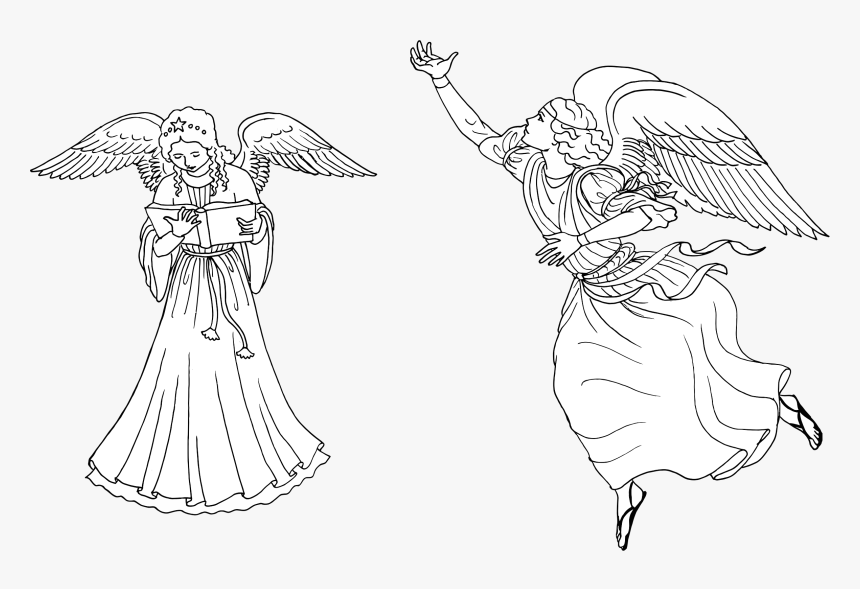 This Free Icons Png Design Of Two Female Angels Line - Angel Line Art Png, Transparent Png, Free Download