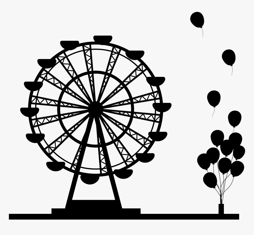 Clip Art Drawing Black Balloon - Ferris Wheel Silhouette Png, Transparent Png, Free Download