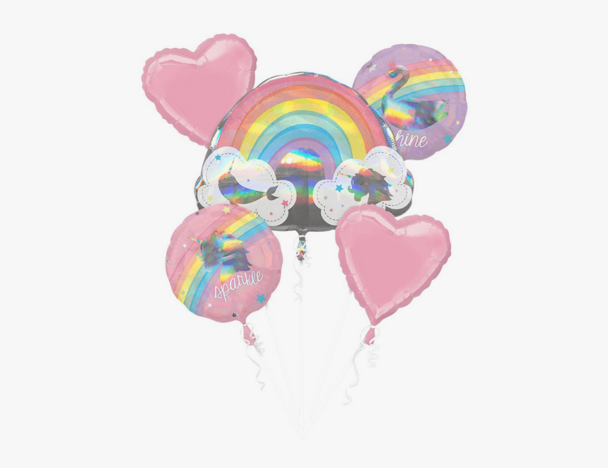 Rainbow Unicorn Supershape Holographic Balloon Set - Rainbow Birthday Balloons, HD Png Download, Free Download