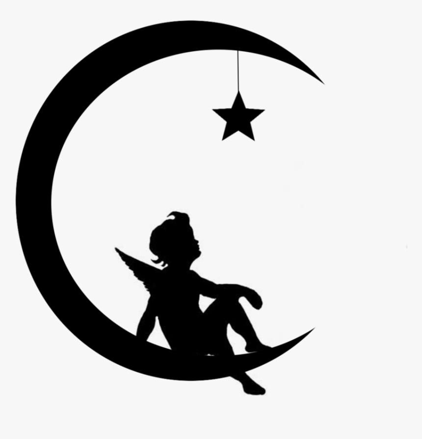 Tinkerbell Silhouette Png -girl Moon Silhouette Clipart - Angel In Moon Silhouette, Transparent Png, Free Download