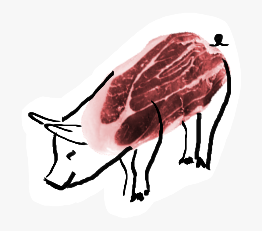 The Outline Of A Pig Is Drawn Over A Leg Of Ham - Pork, HD Png Download, Free Download