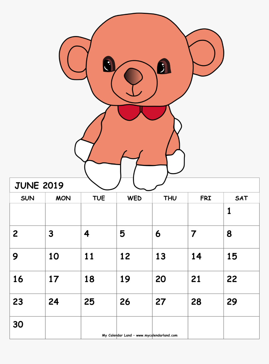 June Bear Calendar 2019, HD Png Download, Free Download