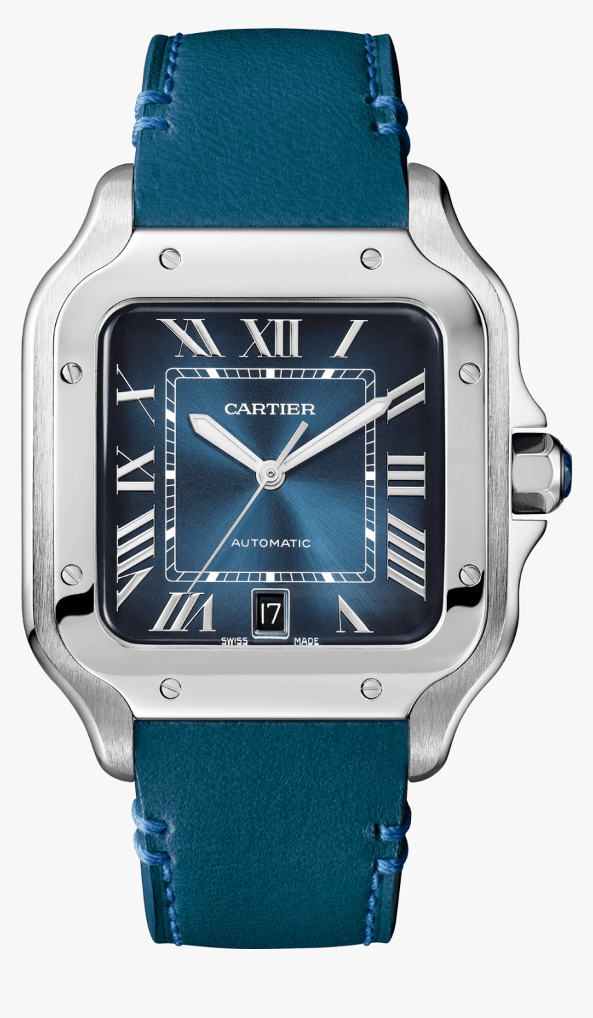 Santos De Cartier Stainless Steel, Large, Two Interchangeable - Cartier Santos Blue Dial, HD Png Download, Free Download