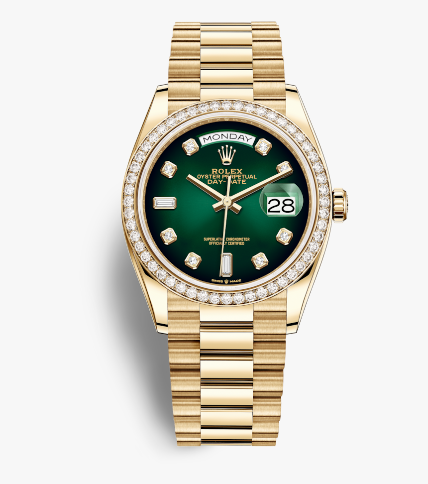 Rolex Day-date 36mm Green Diamond Dial Diamond Bezel - Rolex Day Date, HD Png Download, Free Download