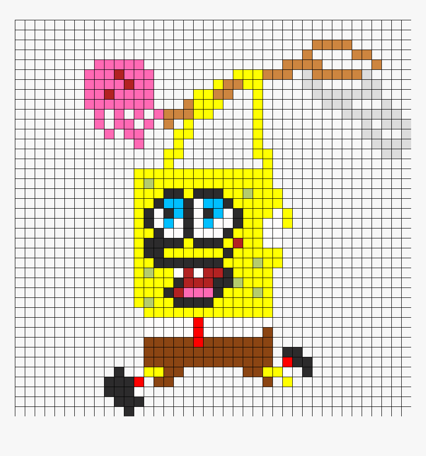 Spongebob Catching A Jellyfish Perler Bead Pattern - Perler Bead Patterns Spongebob, HD Png Download, Free Download