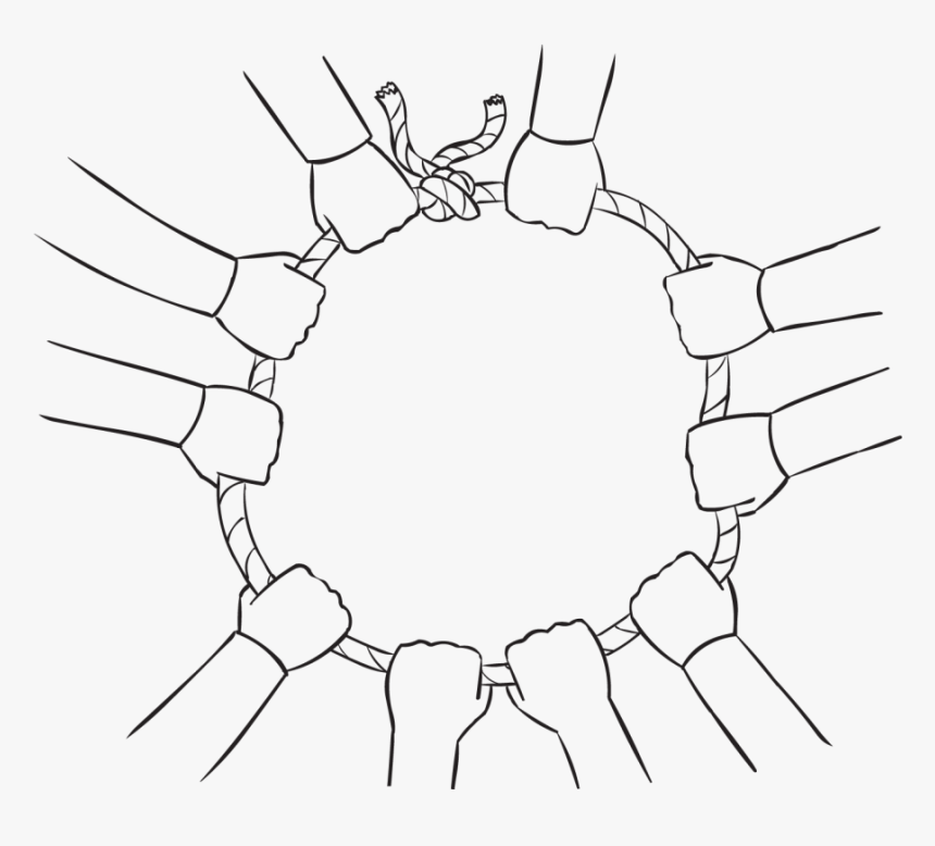 Back Lots Of Hands Holding Onto A Loop Of Rope With - Line Art, HD Png Download, Free Download