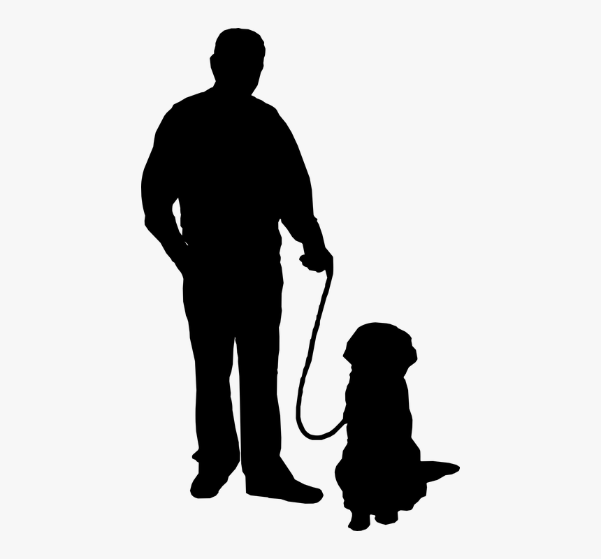 Silhouette, Man, Pet, Senior, Standing, Object, Puppy - Silhouette Of Man Walking Dog, HD Png Download, Free Download