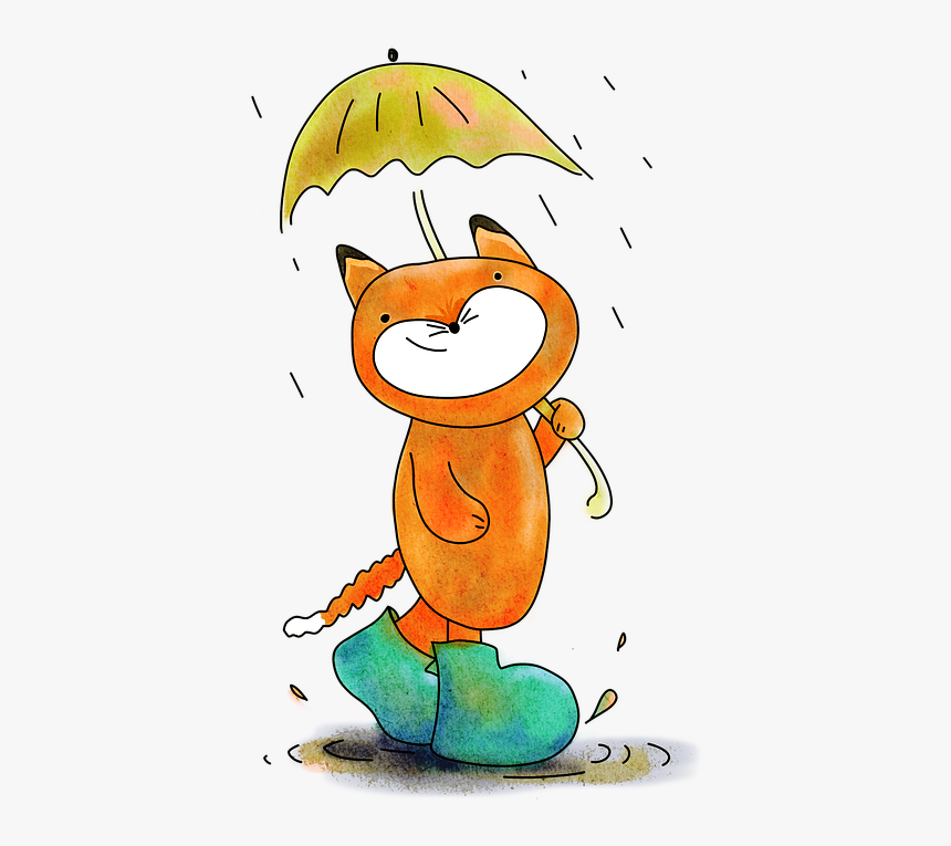 Fox, Fox In The Rain, Cute Fox, Umbrella, Cute, Animal - Good Morning In Rainy Day, HD Png Download, Free Download