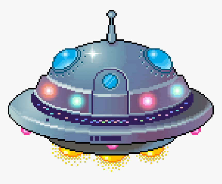 Pixel Space Ufo Spaceship Metal Lights Colors Alien - Pixel Alien Spaceship Transparent, HD Png Download, Free Download