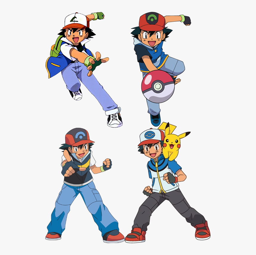 Ash Ketchum All Costumes , Png Download - Pokemon Ash All Pokemon Evolution, Transparent Png, Free Download
