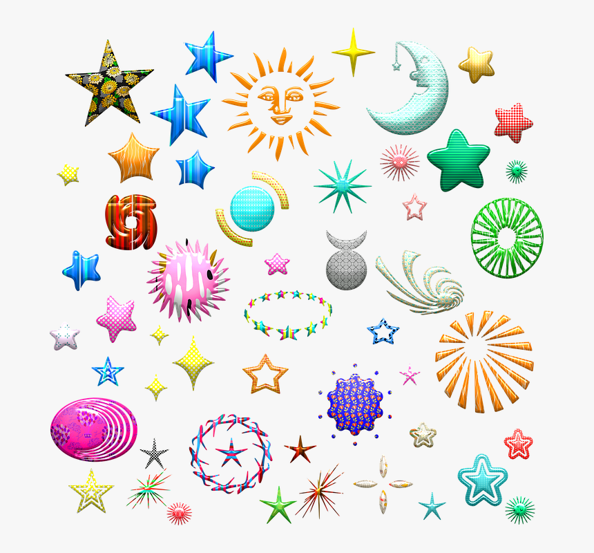Shapes, Stars, Moon, Sun, Pattern, Geometric, Pentagram - Stars Shapes, HD Png Download, Free Download