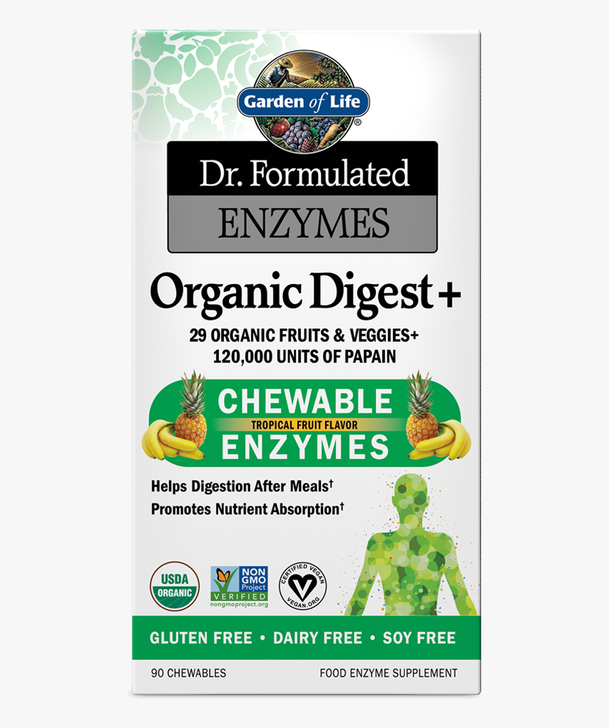 Formulated Enzymes Organic Digest Tropical Fruit Flavor - Garden Of Life Enzymes, HD Png Download, Free Download