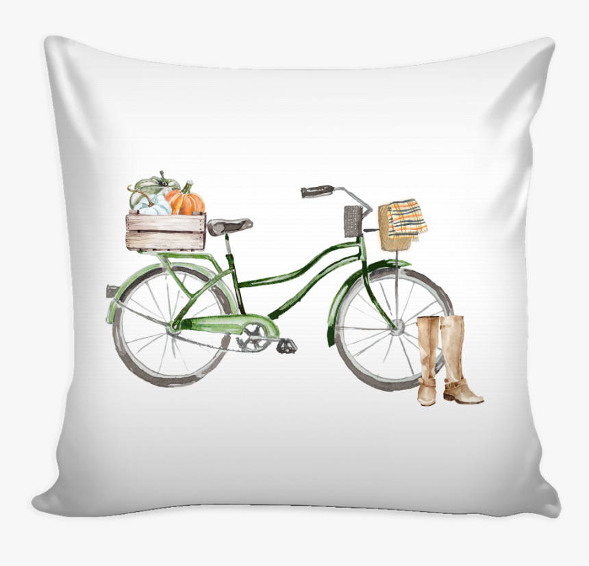 Green Fall Watercolor Bicycle With Pumpkins Pillow - Best Thought For Wife, HD Png Download, Free Download