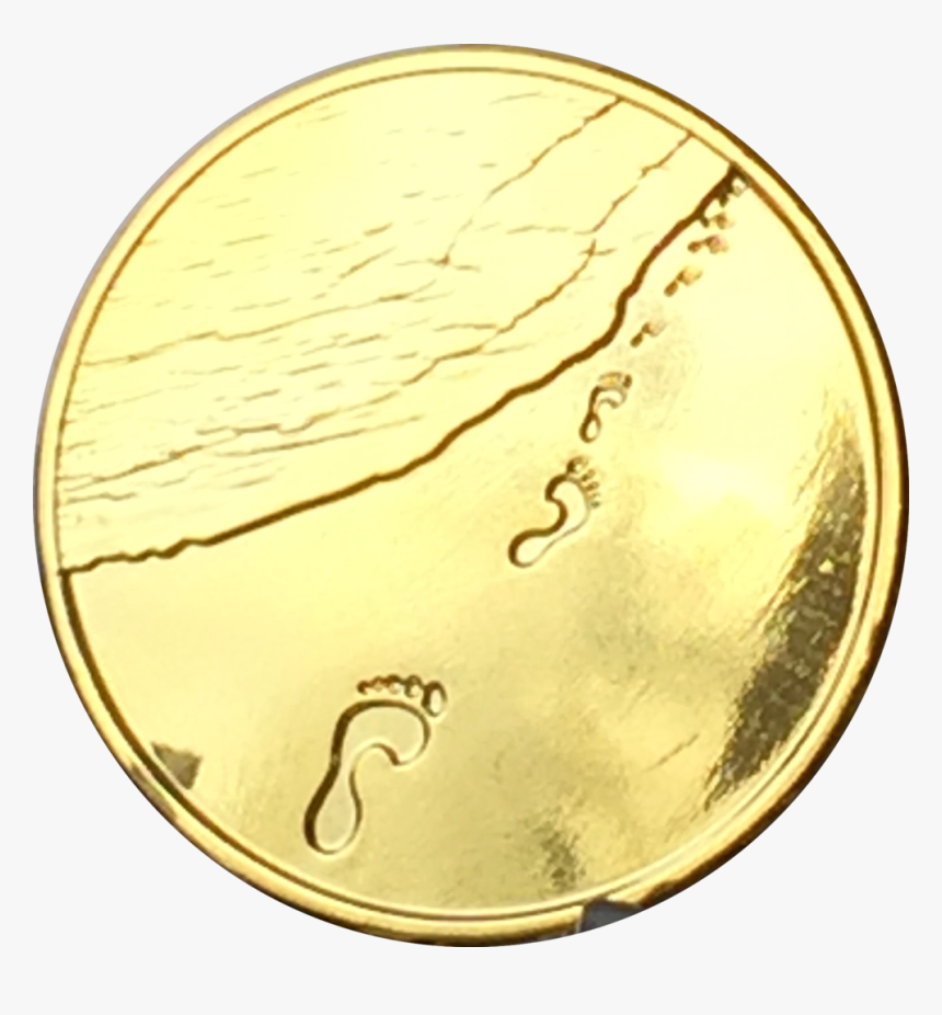 Footprints In The Sand Gold Plated Medallion Chip Pocket - Footprints In The Sand Gold, HD Png Download, Free Download